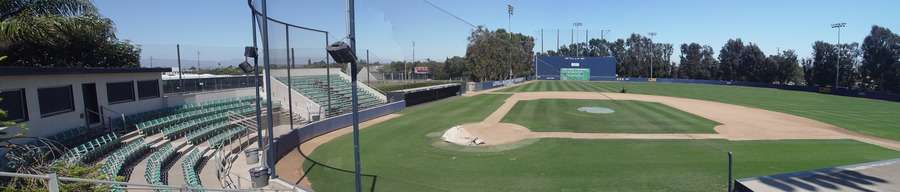 An empty baseball stadium on a beautiful sunny California summer afternoon.