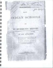 Photocopied, front cover view of Statistics Respecting Indian Schools, 1898